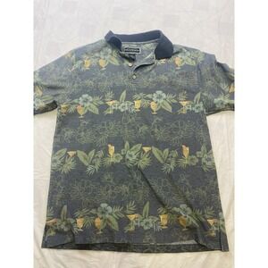 Vintage Field & Stream Black polo Shirt Size Large Short Sleeve‎ Floral